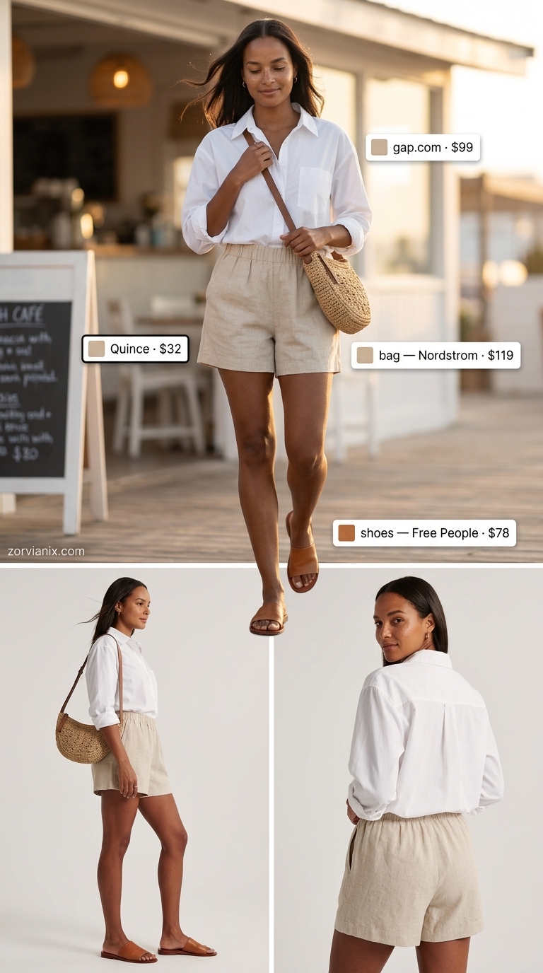 Linen shorts outfit for women, perfect for brunch and casual weekends in 2026.