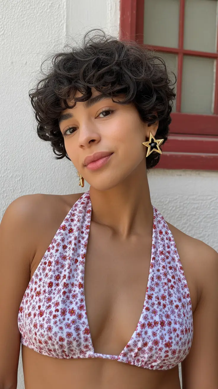 summer hairstyles for swimming Short Curly Bob for Playful Summer Energy