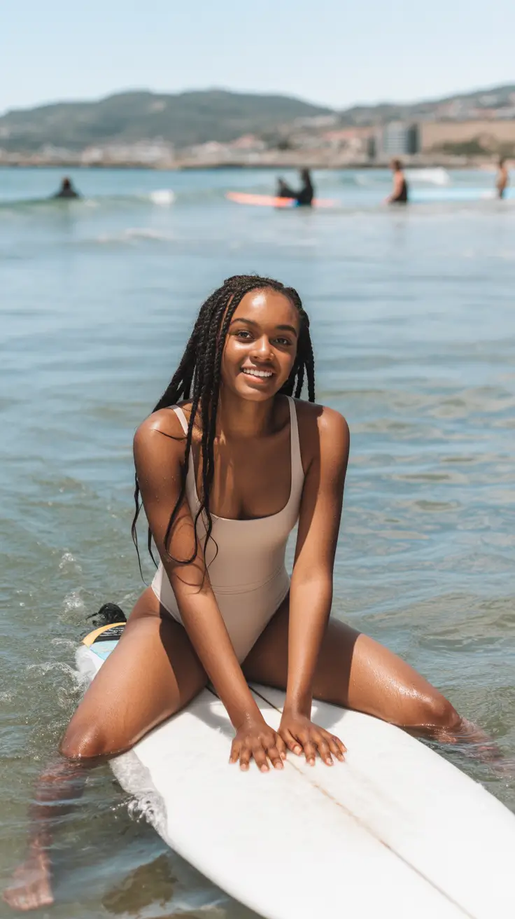 summer hairstyles for swimming Long Protective Braids for All-Day Swimming