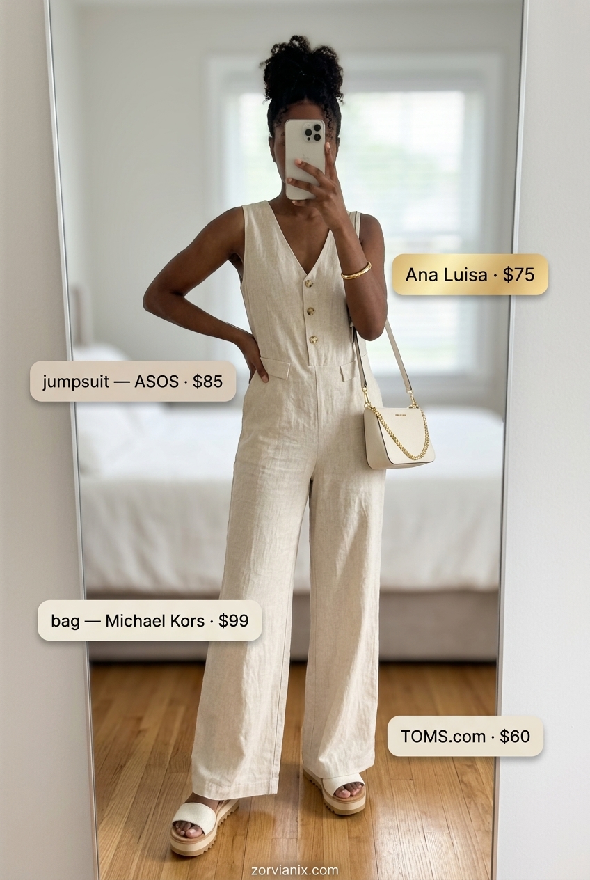 Teal floral maxi jumpsuit with fringe bag, espadrilles, and layered necklaces. Summer jumpsuit outfits for women 2026.