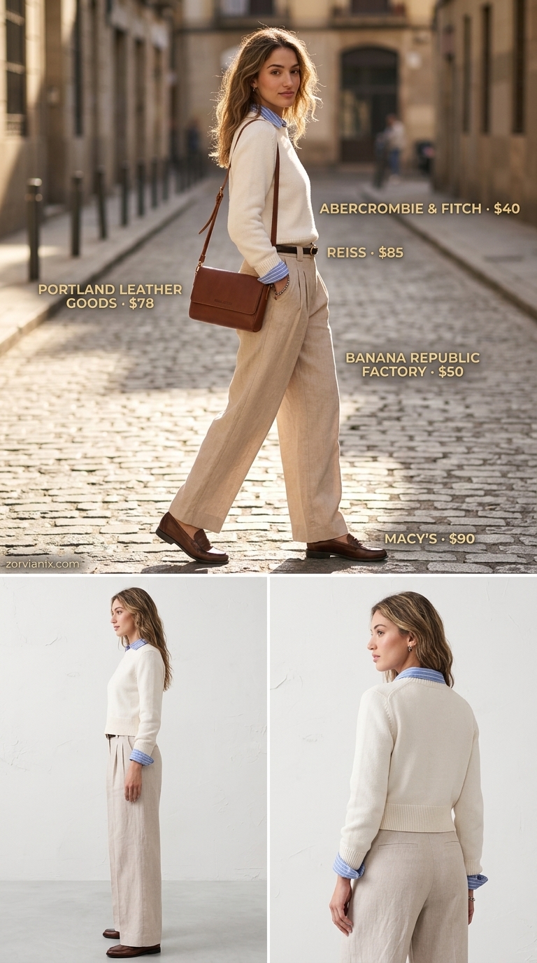 Playful mustard yellow linen skirt with cream sweater for casual day out 2026.