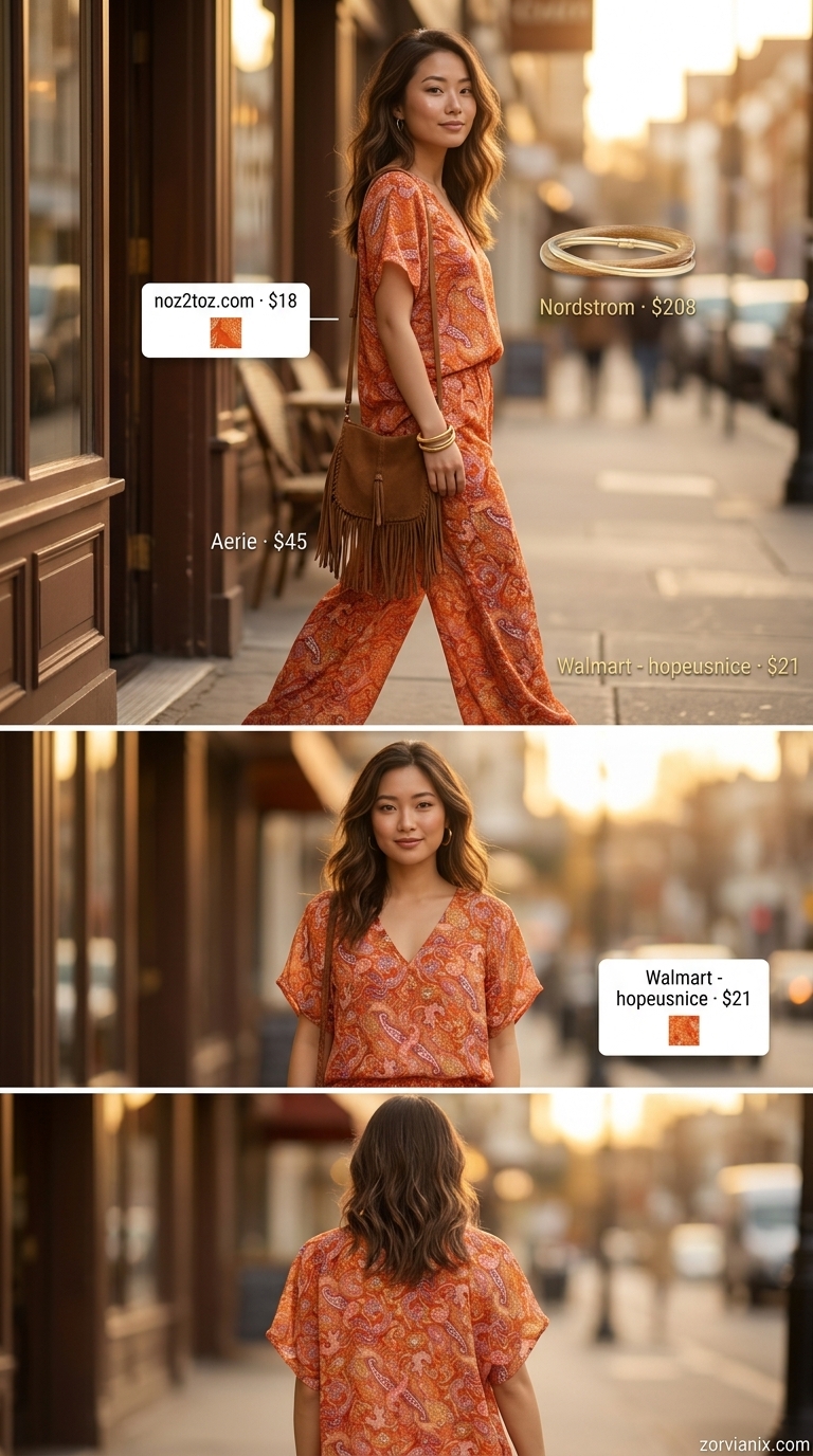 Boho Paisley Matching Set Outfits 2026 Bohemian deep teal paisley print matching set for festivals and boho events 2026. Free-spirited style.