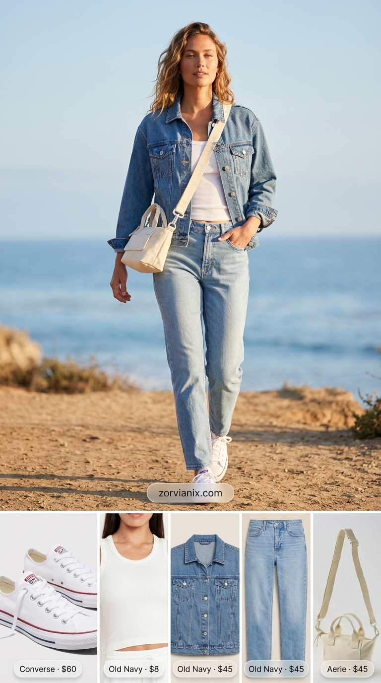 Denim Matching Set Outfits 2026 Cool denim matching set with jacket and shorts for casual summer days 2026. Effortless weekend style.