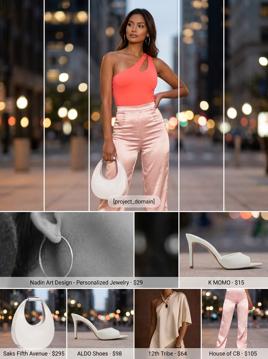 Blush pink one-shoulder bodysuit with wide-leg trousers for a chic monochromatic summer outfit 2026.