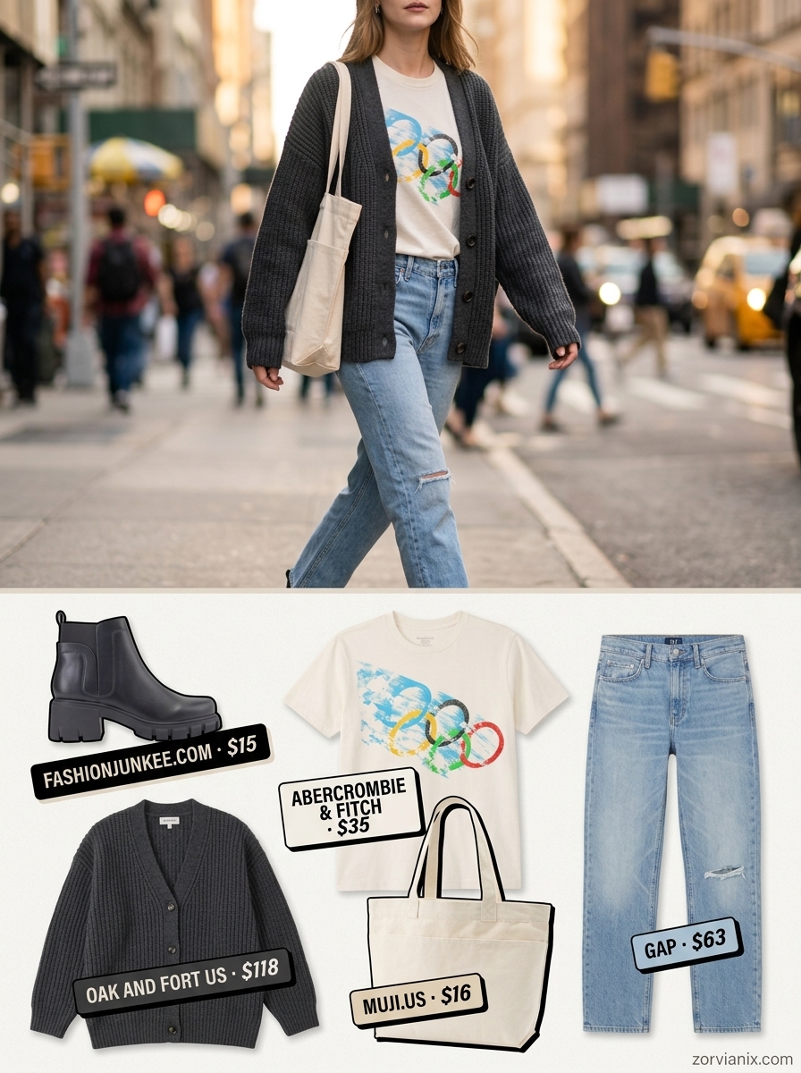 Weekend Wanderer outfit: denim jeans, graphic tee, chunky boots. Summer outfits with boots for women 2026.