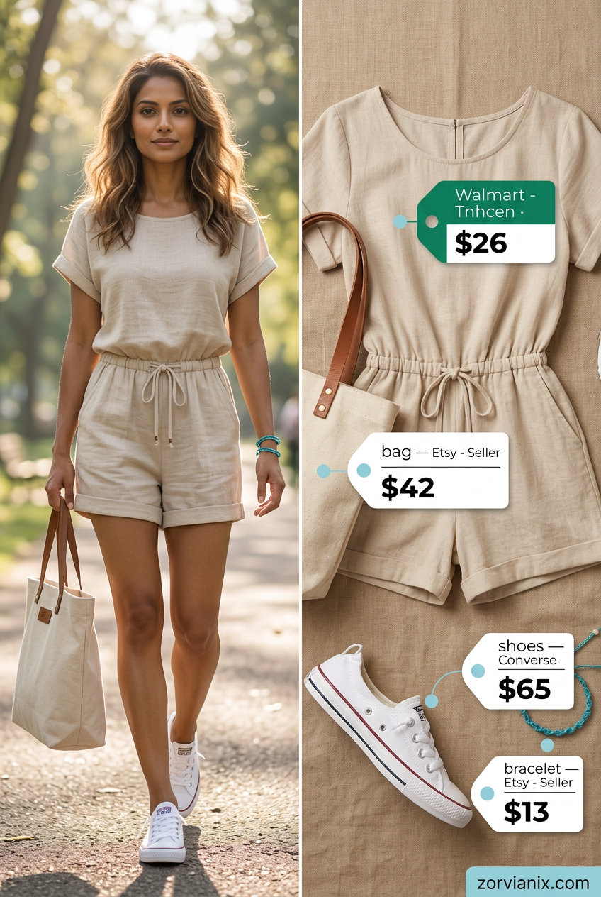 Summer outfits for women with Pear Shape 2026: White linen romper for casual day outs.
