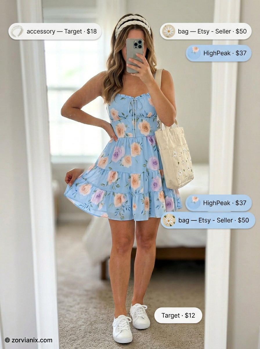 Summer outfits for women with Pear Shape 2026: Pastel floral sundress for casual summer days.