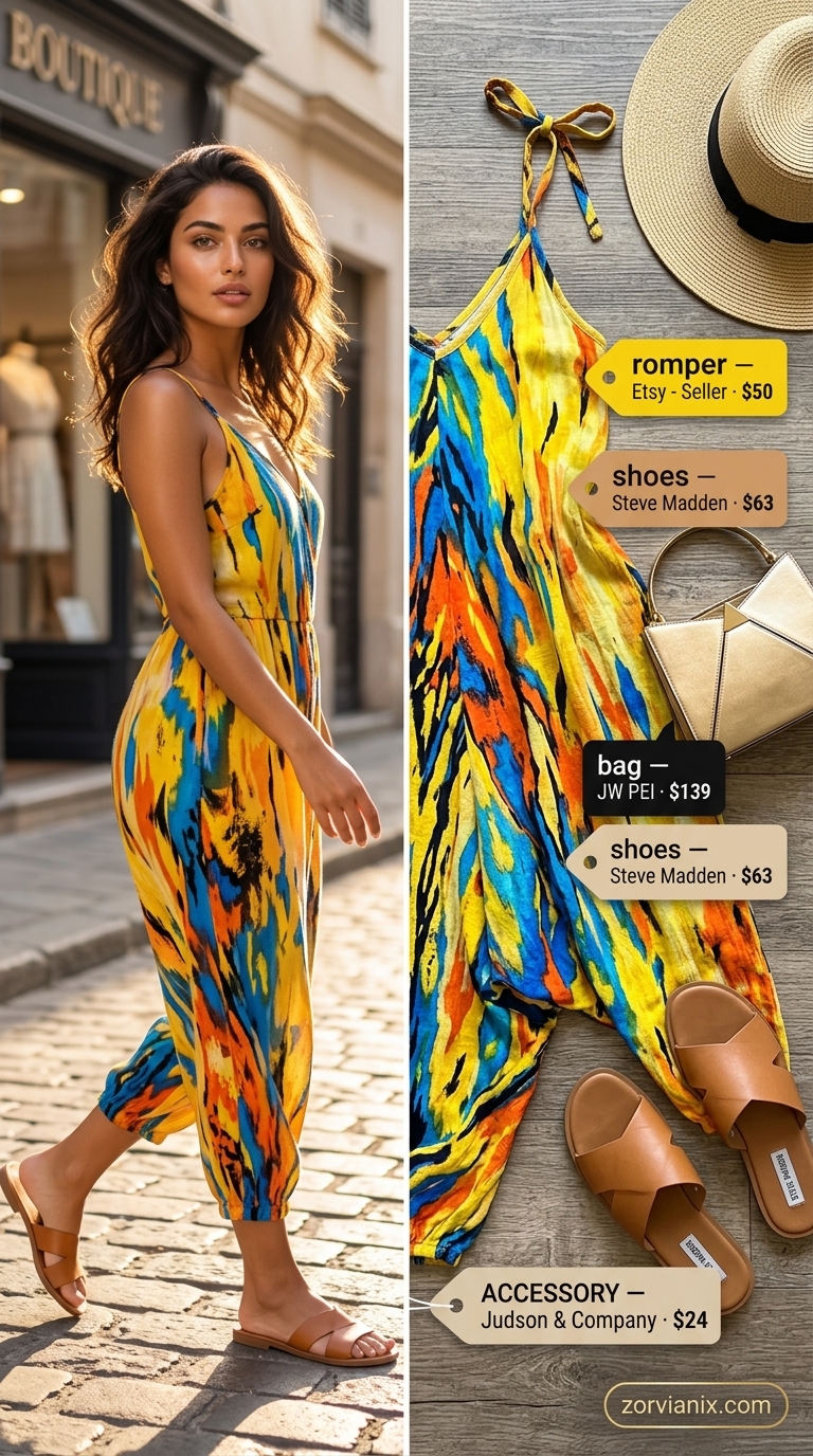 Artistic Romper Outfits for Women 2026 Abstract print romper outfit for women 2026, ideal for art gallery visits and creative events.