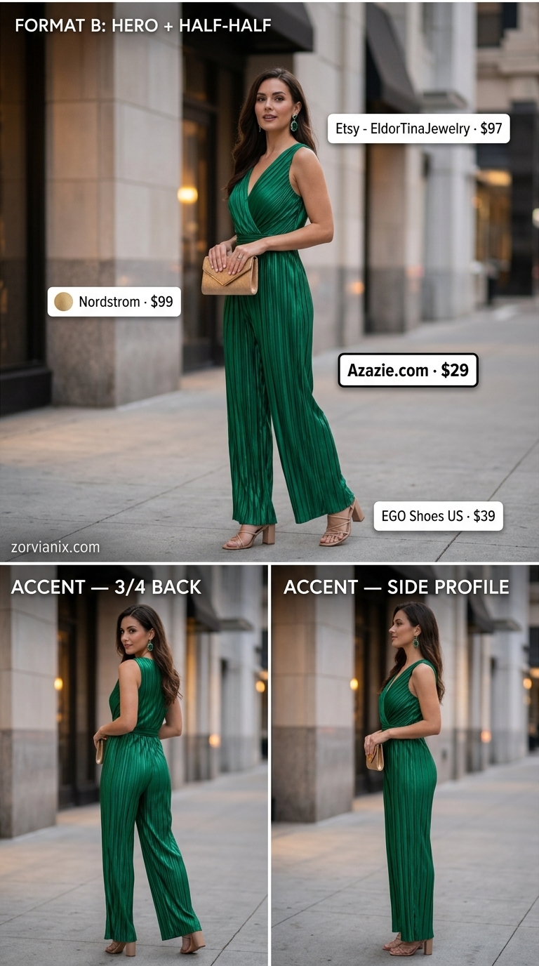 Cocktail Romper Outfits for Women 2026 Emerald green satin romper outfit for women 2026, perfect for cocktail parties and nights out.