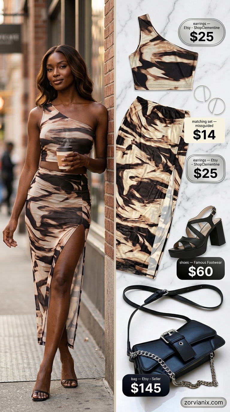 Edgy Summer Set Outfits for Women 2026 Black and white abstract print matching set for women, perfect for art galleries and urban exploration in 2026. Modern and edgy.
