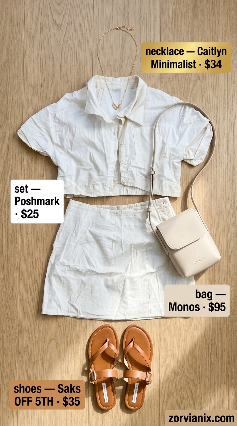 Minimalist Summer Set Outfits for Women 2026 Crisp white cotton matching set for women, perfect for city sightseeing and casual lunches in 2026. Fresh and minimalist.