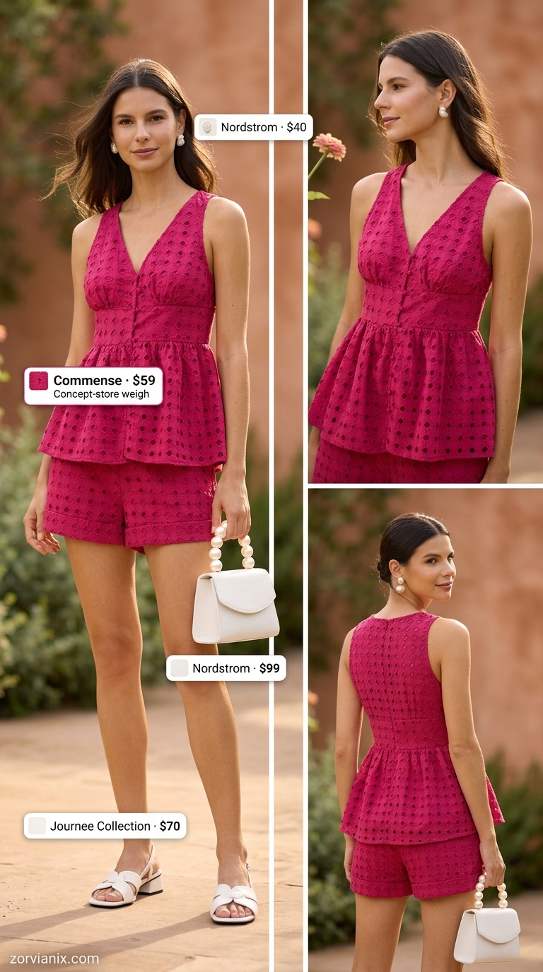 Garden Party Summer Set Outfits for Women 2026 Soft lavender eyelet lace matching set for women, perfect for garden parties and summer tea in 2026. Romantic and feminine.