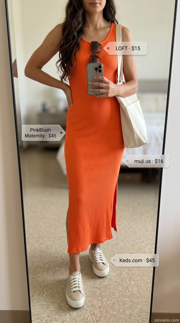 Summer Sleeveless Dresses 2026: Terracotta Knit Maxi Terracotta ribbed knit maxi dress for a cozy urban explorer or casual summer day out in 2026.