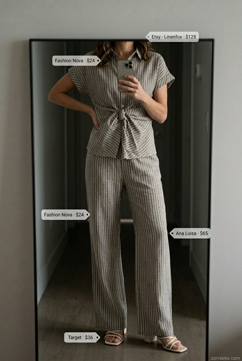 Summer Street style outfits for women with Rectangle Shape 2026: Terracotta linen jumpsuit & straw tote.