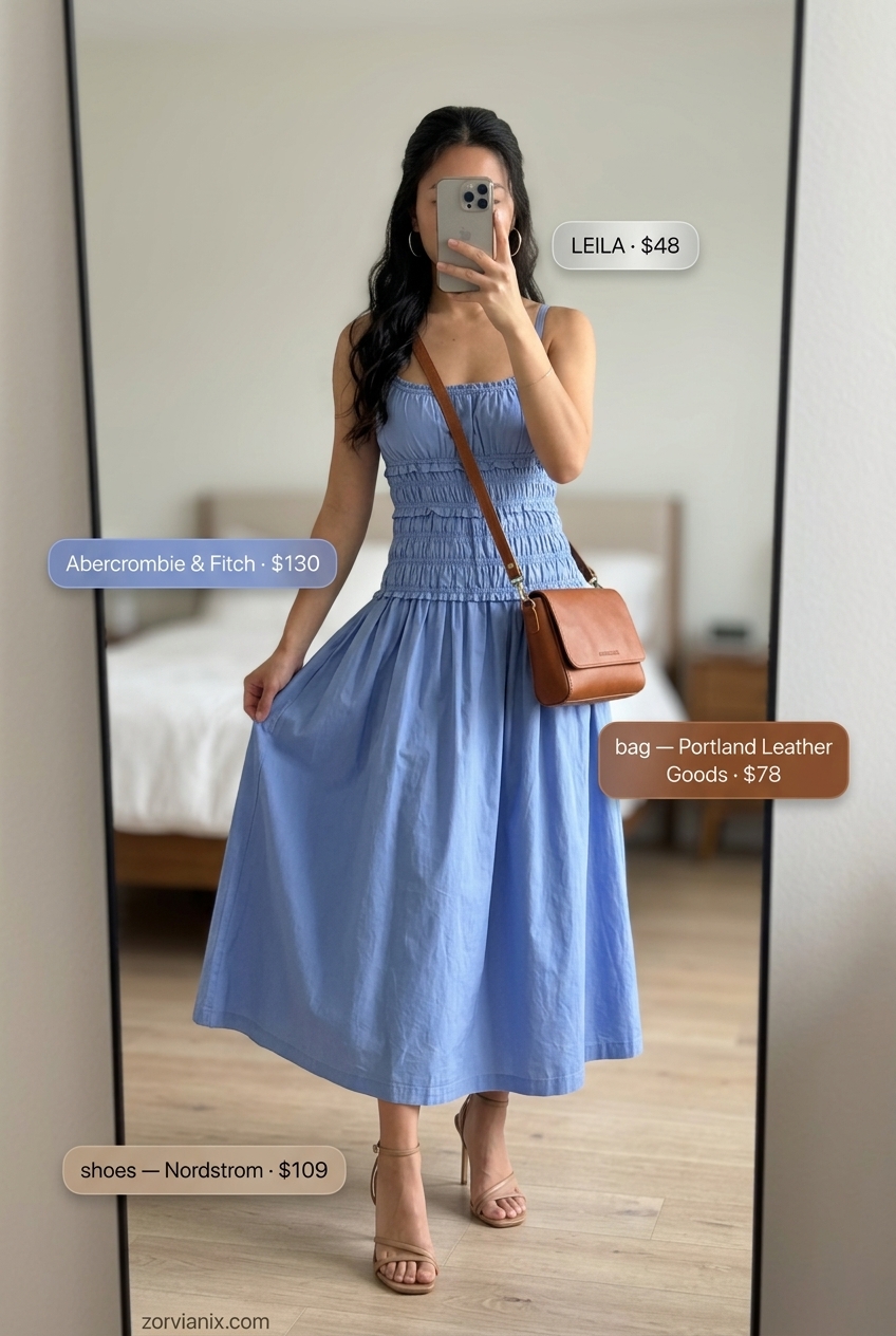 Summer Tiered Dress Outfits for Women 2026: Alternative to a dress with terracotta wide-leg pants, gold earrings & heeled sandals.