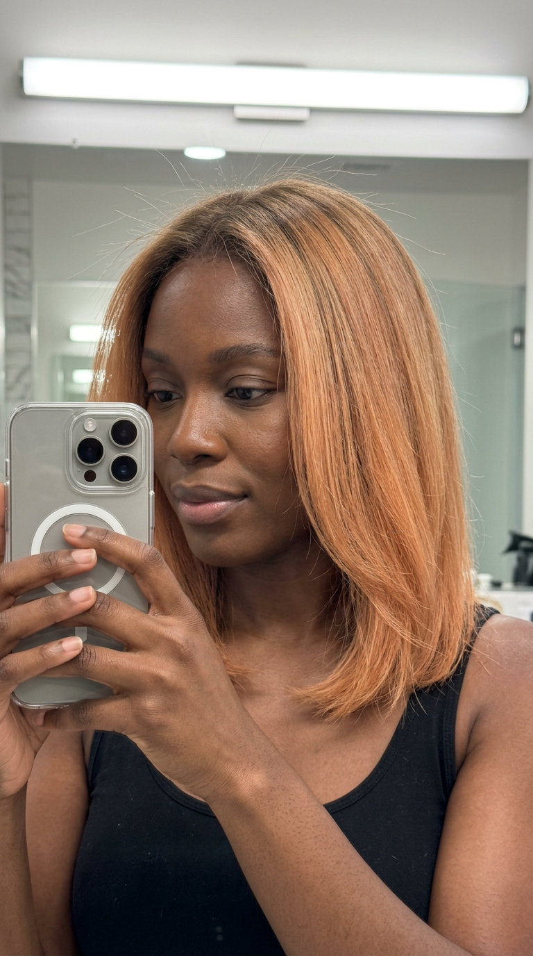 Apricot Auburn Ombré 2026 long layered auburn hair color with apricot & light auburn ends, ombré technique — soft & natural
