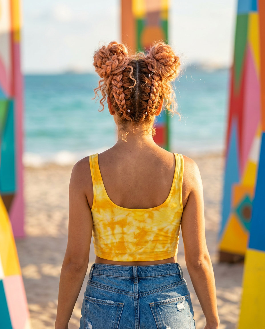 Festival Space Braid Buns 2026 long space braid buns in apricot crush for music festival