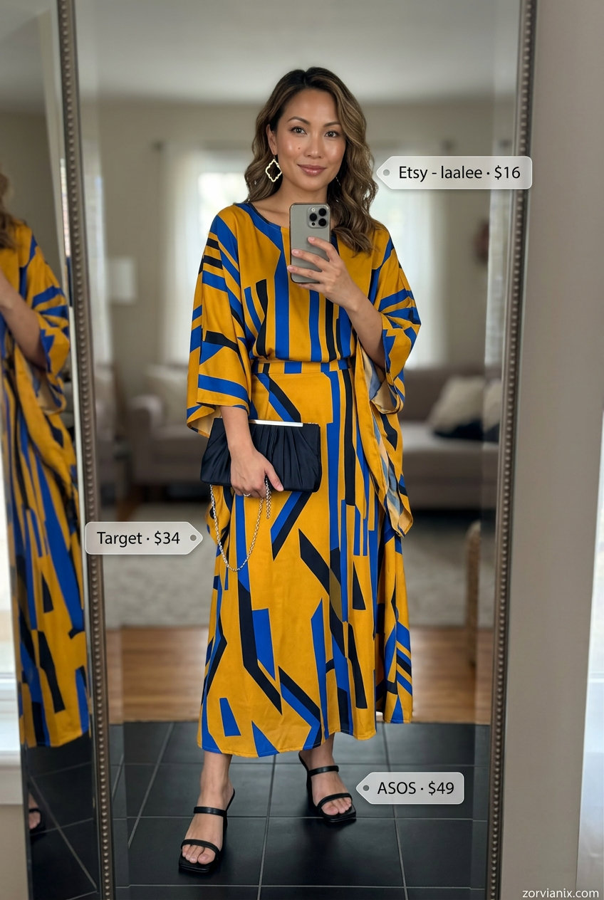 Vibrant abstract print two-piece set for best summer outfits 2026. Bold vacation evening style.
