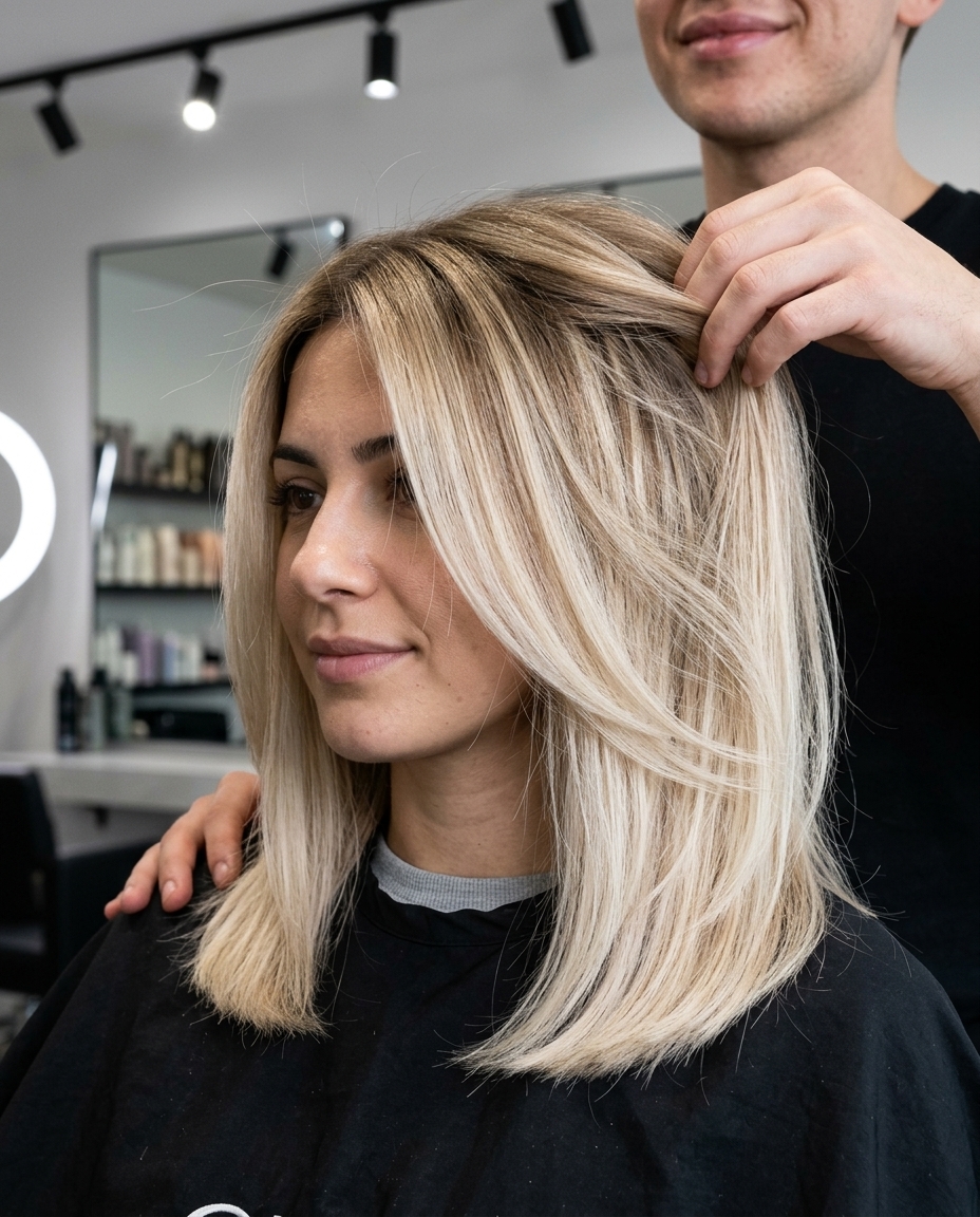 long layered ombre with butter blonde, foilyage root smudge — effortless chic style