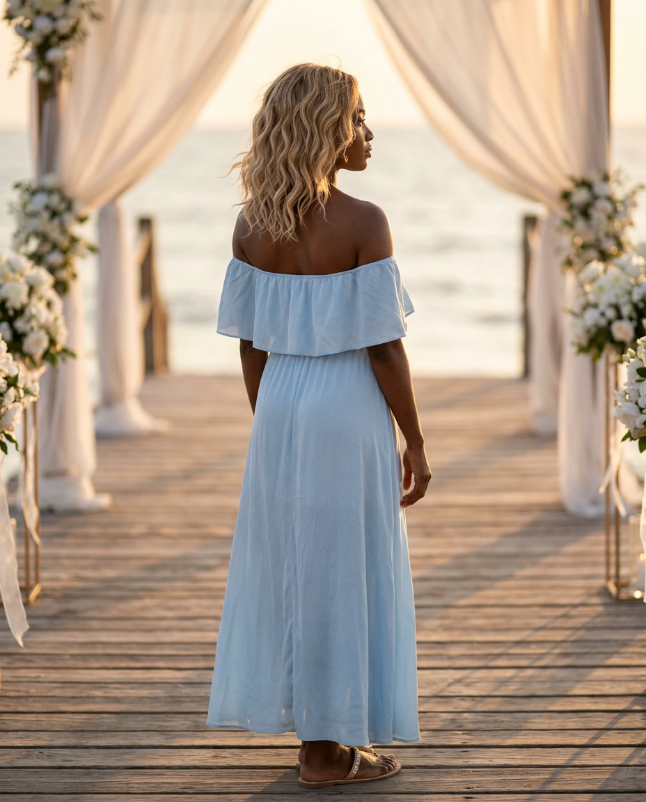 long buttercream blonde effortless waves with natural highlights, beachy texture — casual wedding guest