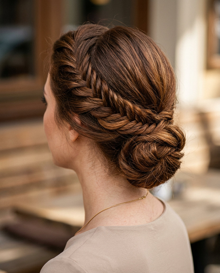 Retro Cherry Cola Red Fishtail Chignon 2026 long retro fishtail updo with cherry cola red, loose braid chignon for date night