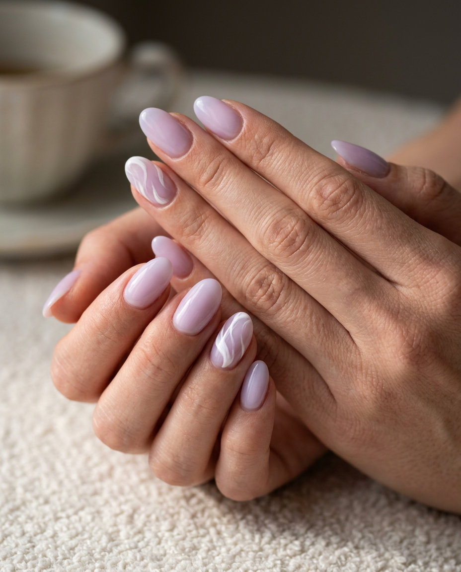 Lavender Milky Swirls Nails 2026 | Wedding Guest Romantic lavender milky swirls nails for wedding guests and daily wear. Colourful summer nails 2026.