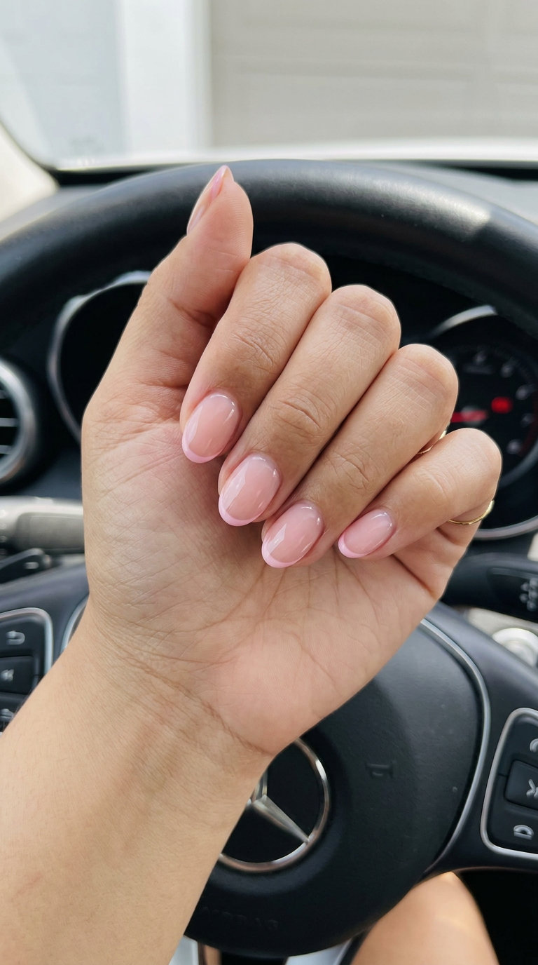 Micro French Tips 2026: Chic Summer Style Chic sweet pink micro French tips on short oval nails for colourful summer nails 2026. Clean and understated.