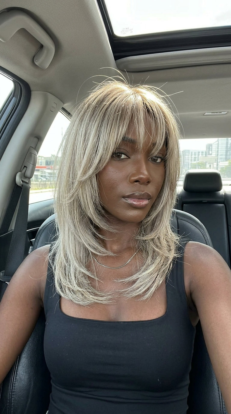 Rebellious Ash Wolf Cut: Textured Blonde 2026 long concrete ash blonde wolf cut with choppy fringe and textured layers for summer