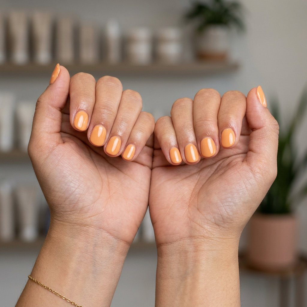 Playful orange creamsicle glossy almond nails for cute summer nails 2026, great for vacations.