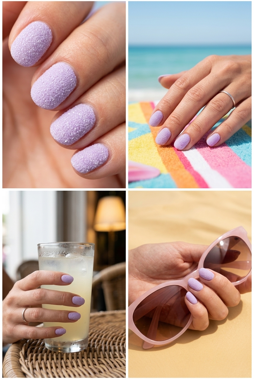 Cute summer nails 2026: Playful pastel sugar sprinkle texture on short nails for casual fun.