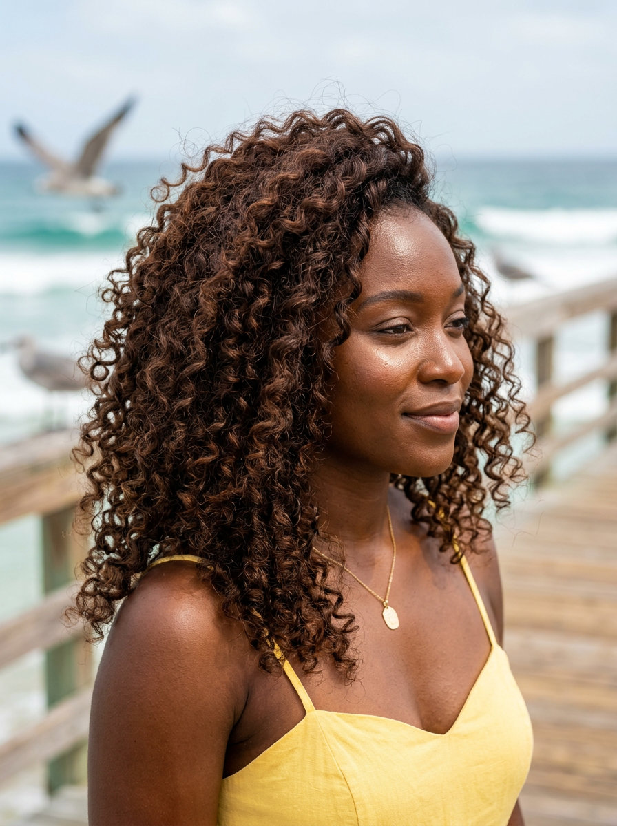 long deep brown heatless curls with subtle auburn undertones for summer 2026