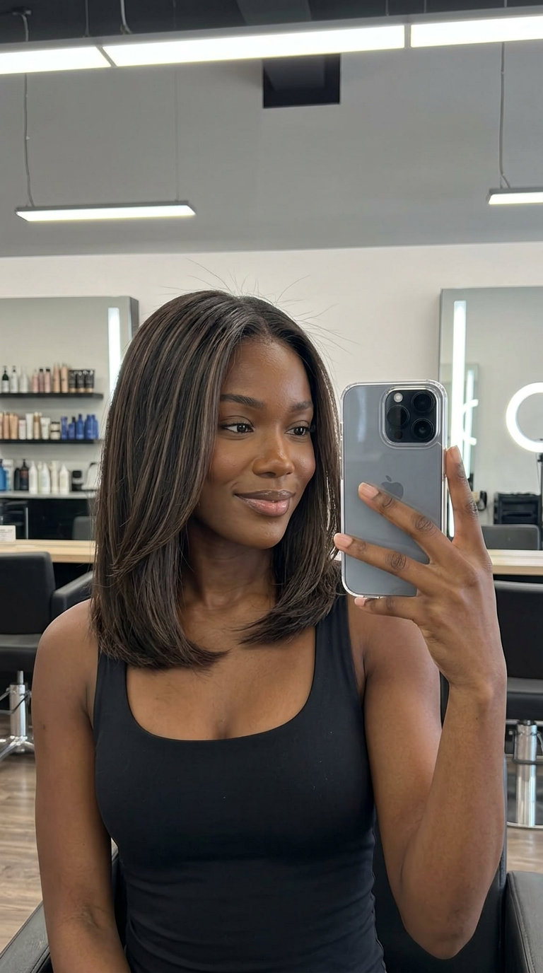 long espresso bean air touch balayage with cool mocha highlights, deep brown base for classic sophistication