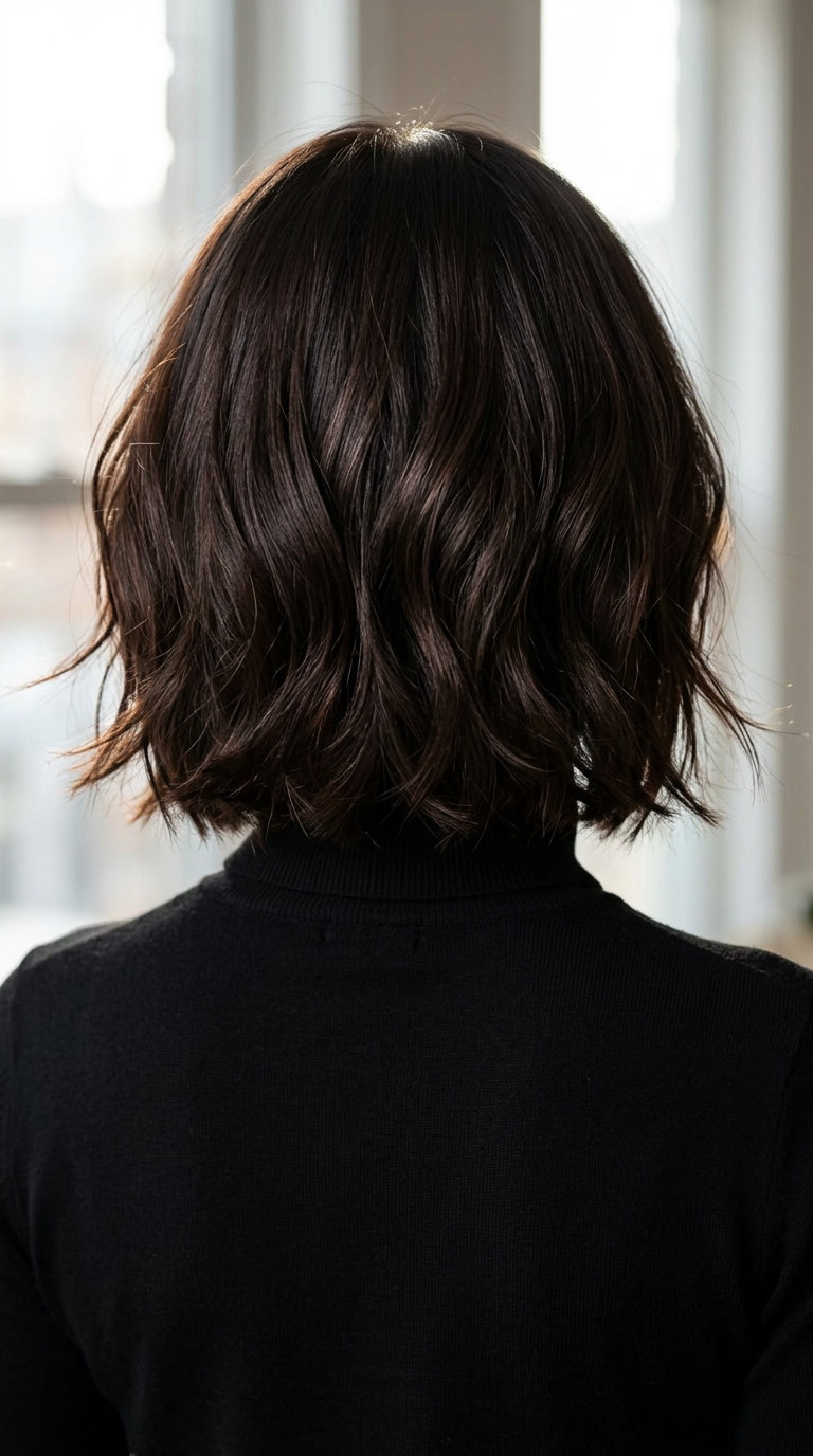 neck-length Italian bob haircut in deep espresso with high gloss for effortless chic
