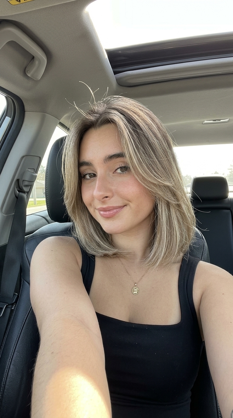 long invisible layered 'Iced Coffee' color melt with ash beige & champagne bronze, root smudge — sophisticated summer hair