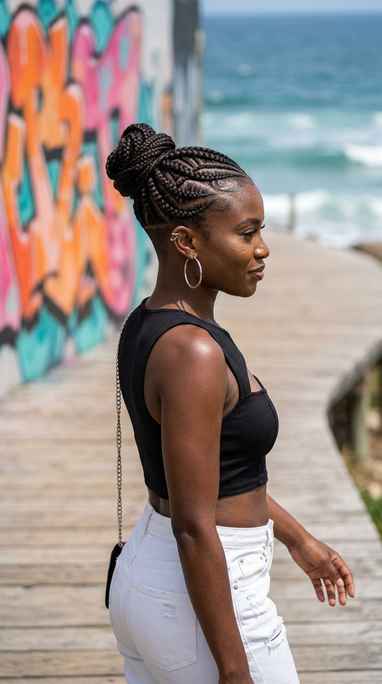 Iced espresso braided undercut hairstyle with geometric cornrows for summer 2026