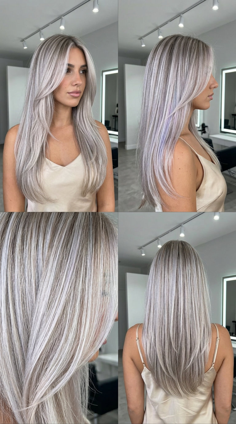 ultra-long icy pearl balayage with cool ash blonde base and iridescent highlights for festival
