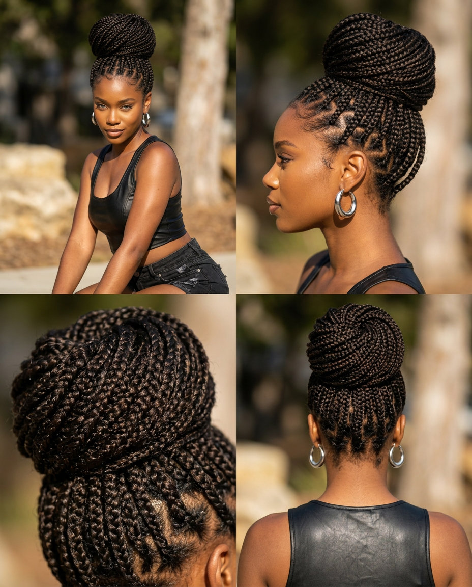 Sculpted Midnight Espresso Box Braid Bun 2026 long sculpted box braid updo with midnight espresso, high-gloss finish for music festival