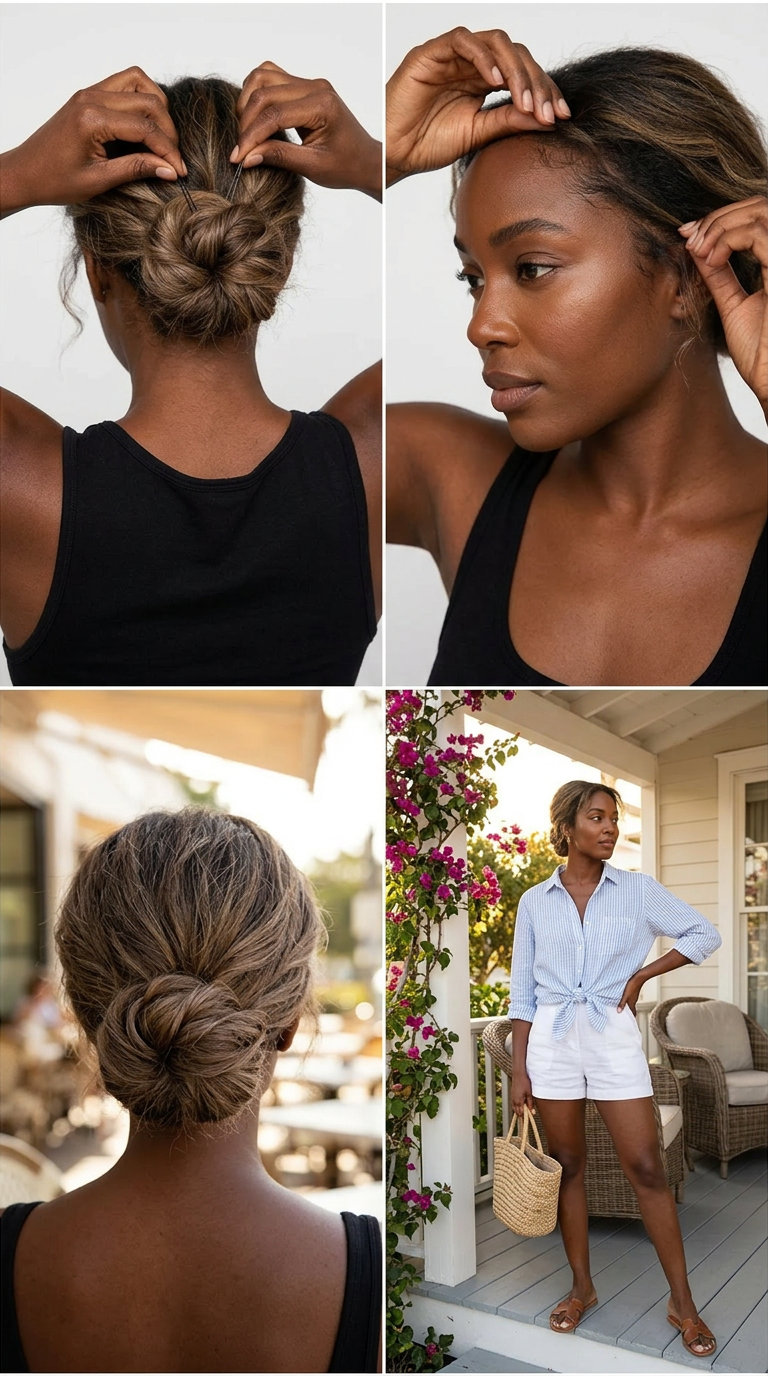 long textured updo with mushroom bronde cool ash tones, relaxed effortless mood for summer 2026