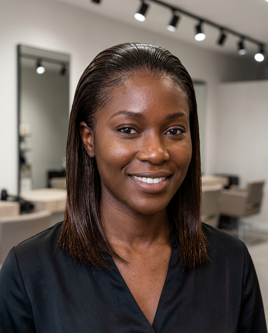 medium natural hair lob with wet look finish and blunt ends for festival