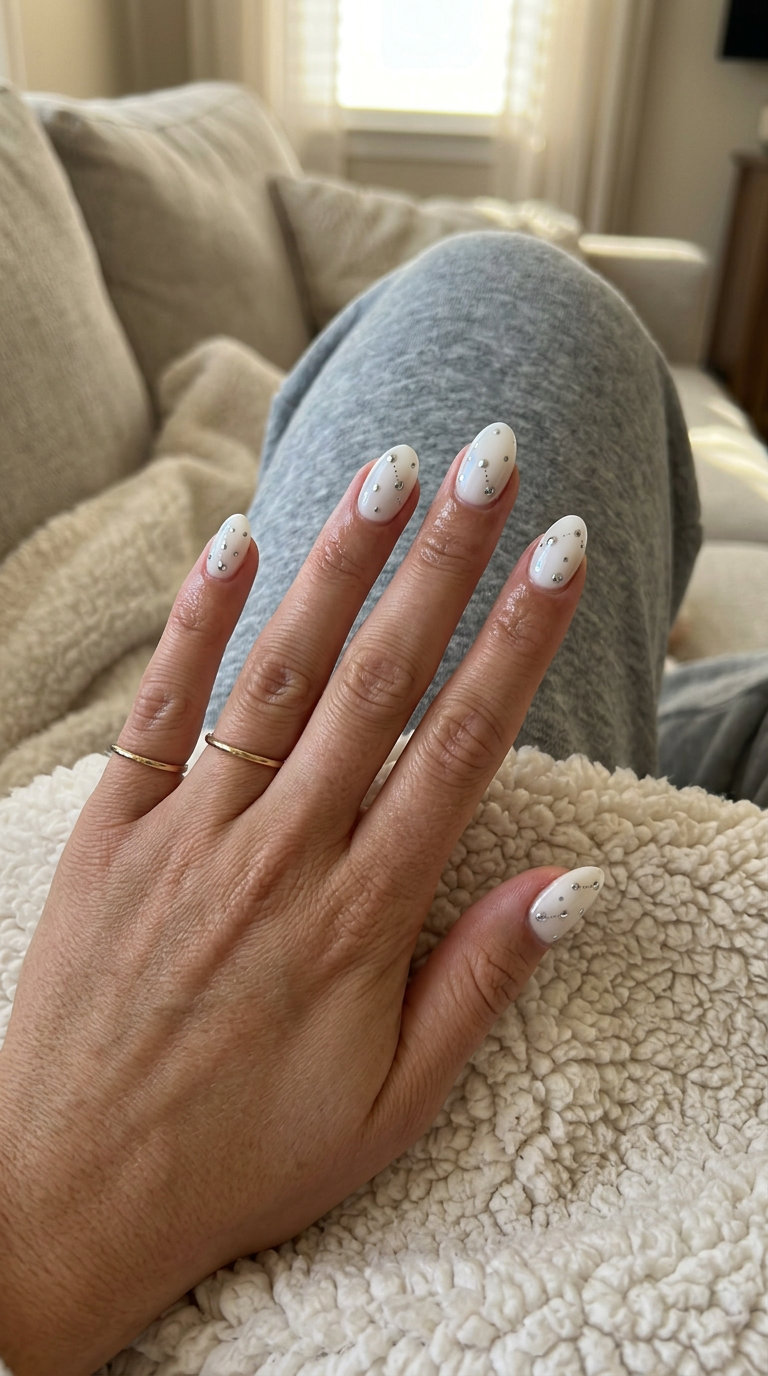 Futuristic Oval Summer Nails 2026: Milky Chrome Futuristic oval summer nails 2026: milky white chrome constellations for all skin tones.