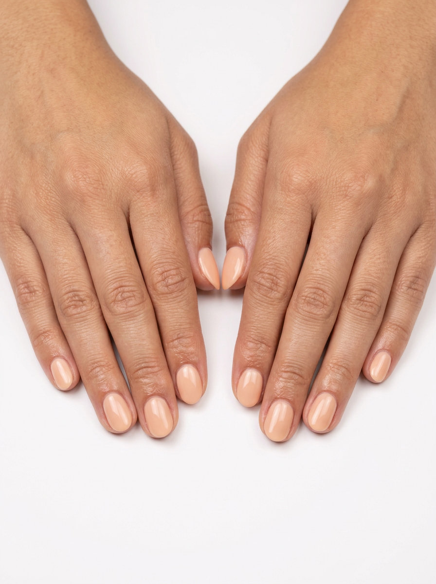 Milky Peach Cloud Nine Oval Summer Nails 2026 Oval summer nails 2026: Opaque milky peach with a creamy, high-gloss finish for a sophisticated look.