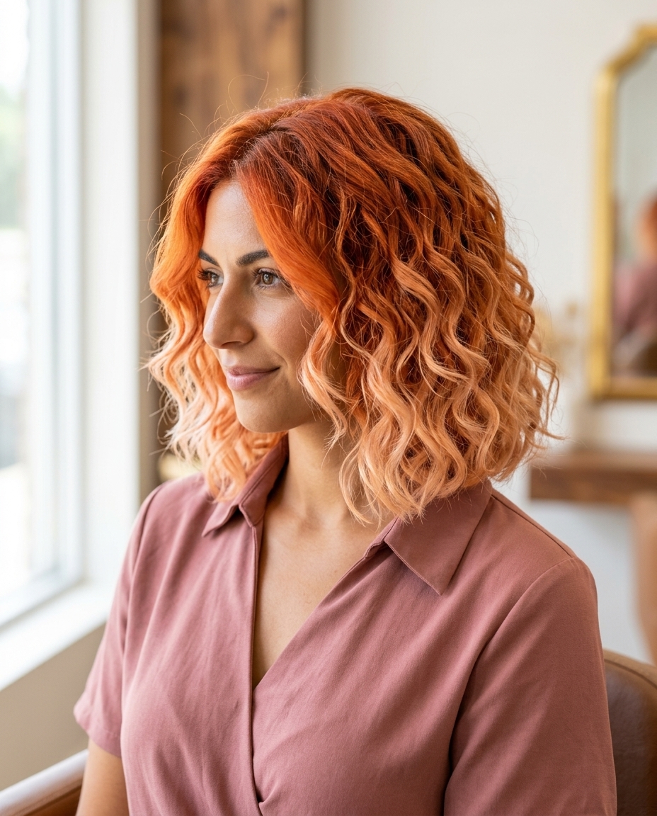 blunt bob ombre with pale peach, vibrant color melt — playful festival look