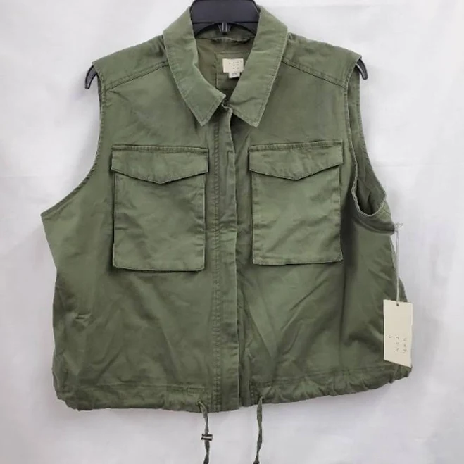 outerwear a new day Cropped Utility Zip Olive Vest - New Women | Color: Green | Size: 2XL Mercari $20