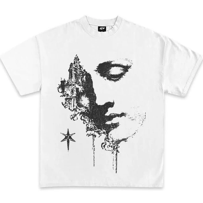 top Abstract Face Graphic T-Shirt Icy Vintage $20