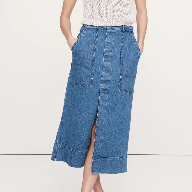skirt Banana Republic Women's Denim Front-Slit Midi Skirt Banana Republic $130
