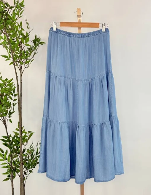 skirt Blue Skies Tiered Midi Skirt Little Bird Boutique $64.5