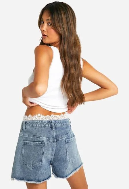 shorts Boohoo Lace Trim Hem Jean Shorts Lyst $10