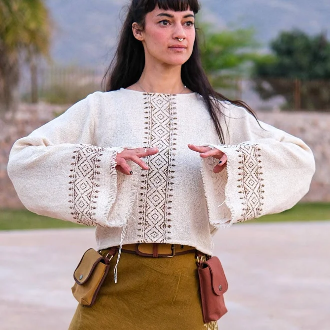 top Cream Embroidered Bell Sleeve Top Boho Peasant Blouse Etsy - CrystalHealStore $41.99