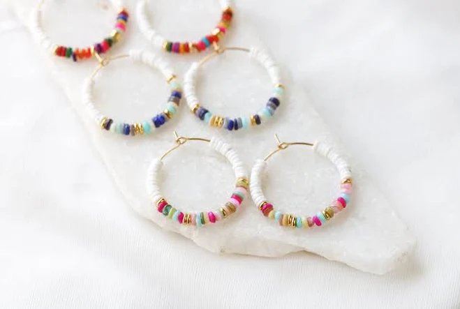 accessory Dainty Heishi Shell Beaded Hoop Earrings Etsy - CchangeJewelrySupply $16