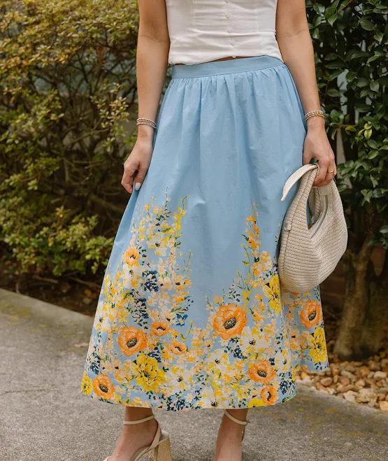 skirt Ellie Blue Multi Floral Midi Skirt Lizard Thicket Boutique $59.99